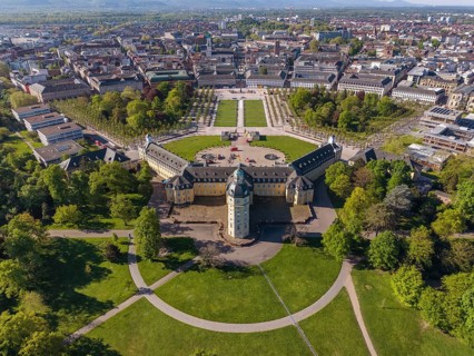 Aerial view of Karlsruhe Palace with Palace Square, Karlsruhe, Baden-Württemberg, Germany