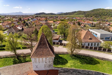 View of the village of Harman or Honigberg, Transylvania, Romania from the fortified church
