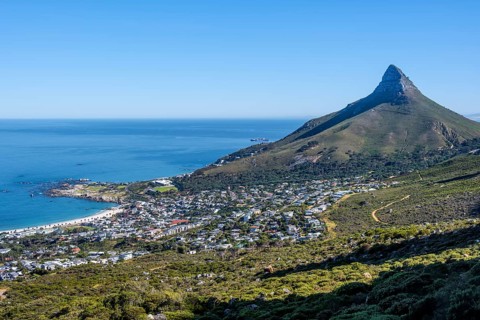 Camps Bay and Lions Head, mountainous landscape with adjacent city and coast, Eastern Cape, Cape