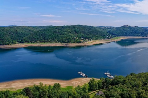 The Edersee, Eder Reservoir, in the Kellerwald-Edersee nature park Park in northern Hesse. aerial