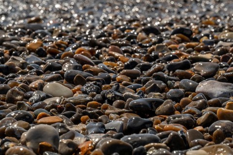 Wet pebbles, Houvig Beach, North Sea, Denmark