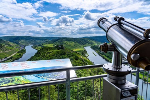 The wine town of Pünderich, right, and Zell Moselle, in the district of Cochem-Zell, on the