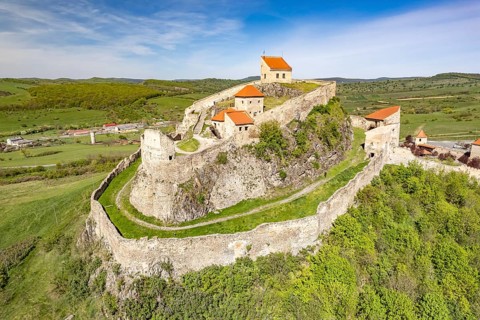 Rupea Fortress or Repser Castle seen from above, Rupea, Transylvania, Romania