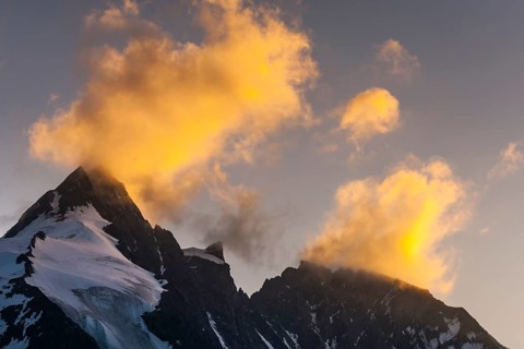 View of Grossglockner, highest mountain in Austria, Alps, Heiligenblut am Grossglockner, Carinthia,