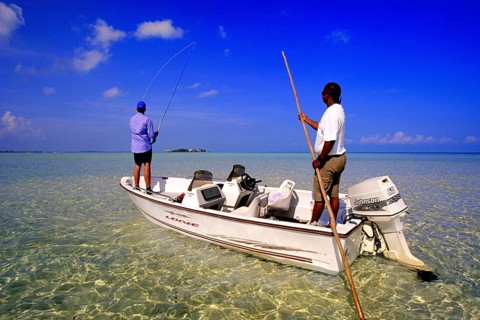 Caribbean - Cayo Espanto - fishermen in the boat, Caribbean, Central America