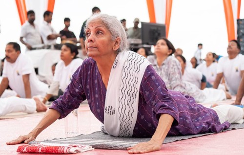 Union Finance Minister Nirmala Sitharaman participated in a mass yoga session organised on the