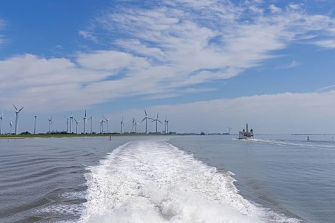 Heckwelle, Borkum-Katamaran, Außenems, Emden, East Frisia, Lower Saxony, Germany