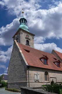 St. Andreas Church, a Gothic hall church, mentioned as early as 1390, Dorfplatz 8, Kalchreuth,