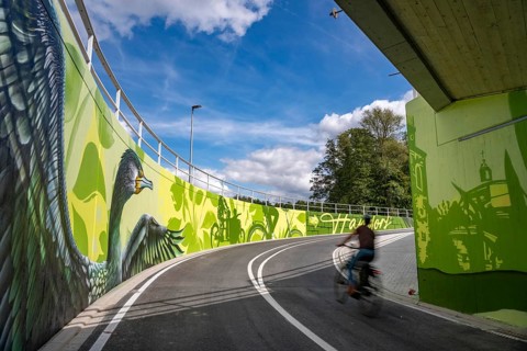 New bicycle tunnel at the junction of the B51 and Warendorfer Straße, in Münster, a bicycle and