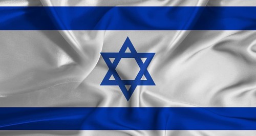 Realistic Israel flag waving. Colorful flag of Israel with a silky fabric texture waving