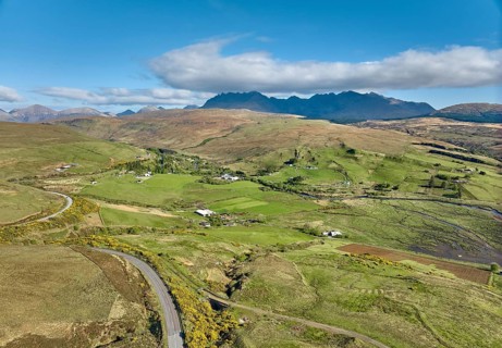 Aerial photo of the landscape at Loch Harport on the Isle of Skye, Inner Hybrides, Scotland, UK