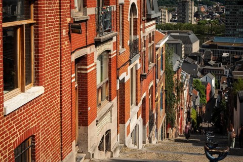 The Montagne de Bueren, Büren Treppe, tourist attraction in the old town of Liege, Belgium
