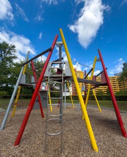 Playgrounds and skyscrapers in the Märkisches Viertel social housing development in the north of