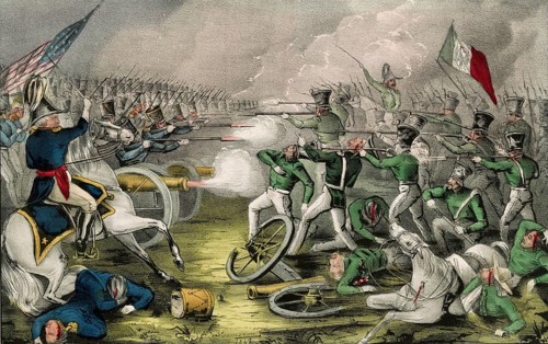 Print of the Battle of Buena Vista from the Mexican-American War, fought on February 23, 1847. The