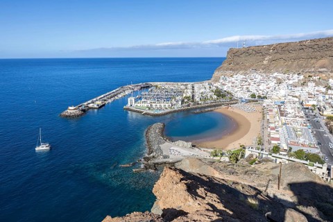 Puerto de Mogan in Gran Canaria from above Sea holidays Beach Marina trip in Puerto de Mogán, Spain