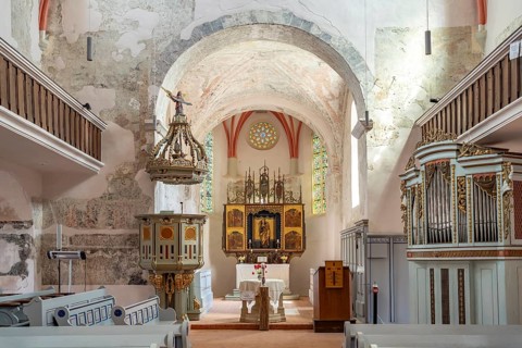 Interior of the fortified church in Cisnadie or Heltau, Transylvania, Romania