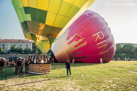 Vilnius, Lithuania, 08 05 2022: Hot air balloons in Vilnius. Multi-colored hot air balloons on the