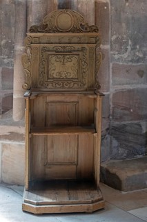 Craftsman's chair, alms chair from 1663, Lorenzkirche, Nuremberg, Middle Franconia, Bavaria,