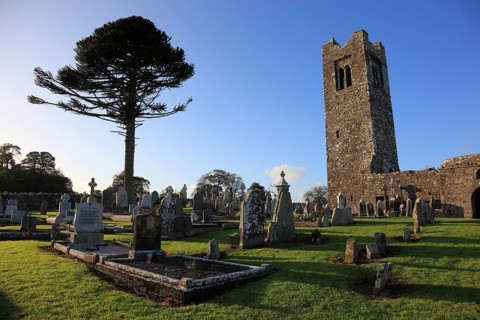 Cemetery and ruins of the monastery church on the Hill of Slane, Leinster province, Ireland