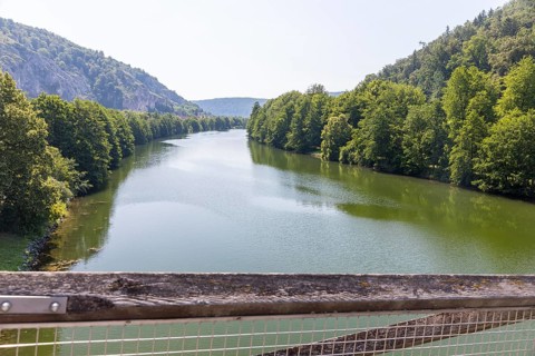 Wooden bridge near Essing, called Tatzelwurmbrücke, spannbandbrücke over the Main-Danube Canal,