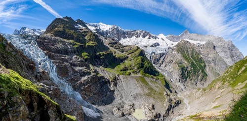 Mountain panorama, picturesque high-alpine mountain landscape with Lower Eismeer glacier range and