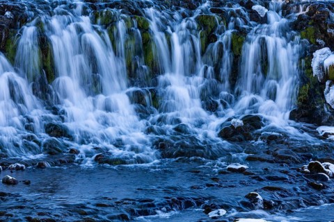 Brúarfoss, waterfall, snow, winter, Golden Circle, Iceland, Scandinavia