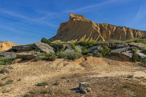 Bizarre rock formation in Bardenas Reales nature park Park, Navarra, Spain
