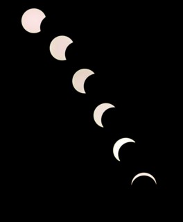 Partial solar eclipse on 12/08/2026, phases from first contact to strongest coverage, Fuldabrück,