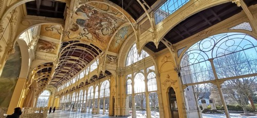 Historic arcades with frescoes and large windows creating a beautiful play of light, Maxim Gorky