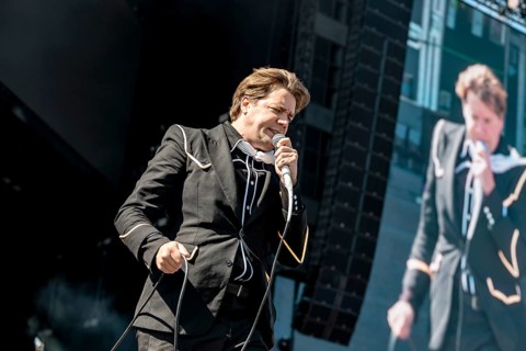 Singer Pelle Almqvist from the Swedish rock band The Hives live on the Utopia Stage during the Rock