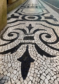 Black and white paving, Calçada Portugesa, traditional limestone and basalt mosaic paving,