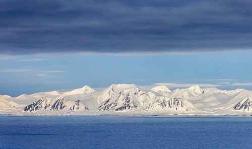 Snow covered mountains along Isfjorden, Isfjord in spring, Spitsbergen, Svalbard, Norway
