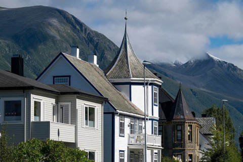 Historic houses, Åndalsnes or Andalsnes, Romsdalsfjorden, Rauma municipality in Møre og Romsdal