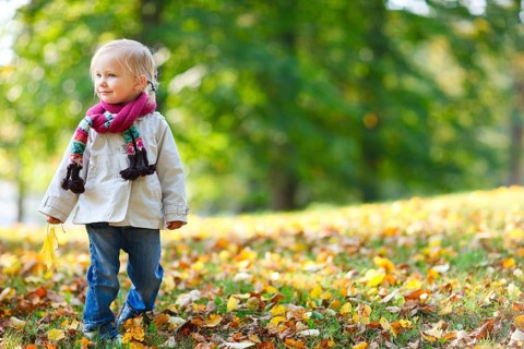 A little girl in autumn in the forest, park, autumn leaves, Finland, Scandinavia