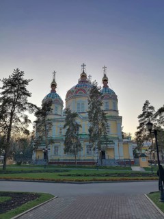 ALMATY, KAZAKHSTAN, NOVEMBER 8, 2019: Ascension Cathedral in Park of 28 Panfilov Guardsmen in