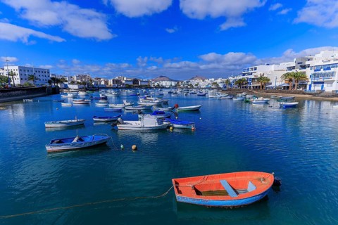 Lanzarote, Canary Islands, Spain, Europe, Charco San Gines harbour in Arrecife, various boats and