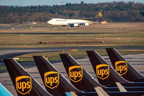 Cologne-Bonn airport, CGN, air freight center, UPS Logisic Hub, UPS cargo aircraft on the apron,