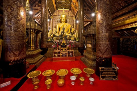 Buddha statue in Wat Xieng Tong or Vat Xienthong, Thong, Luang Prabang, Luang Prabang Province,