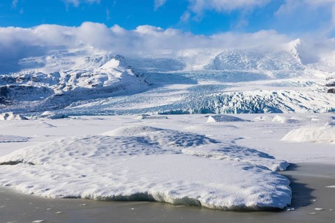 Glacier, glacier ice, glacier lagoon, glacial lake, snow, winter, Fjallsárlón, Breiðamerkurjökull,
