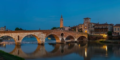 Old Town with the River Etsch, Ponte Pietra, Verona, Etsch Valley, Veneto, Italy