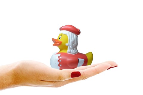 A hand with a rubber duck, carnival, Funkenmariechen, studio recording, Federal Republic of Germany
