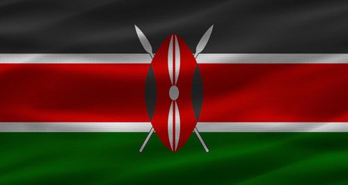 Kenyan flag with fabric texture. Realistic flag of Kenya waving