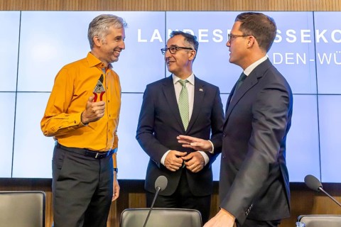 State Press Conference. From left: Boris Palmer, Lord Mayor of Tübingen (independent),