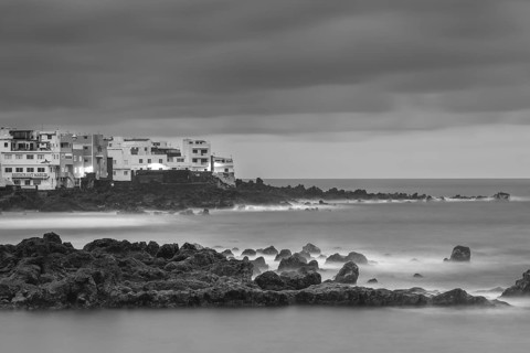 Playa Maria Jiménez in front of sunrise, Puerto de la Cruz, Tenerife, Canary Islands, Spain