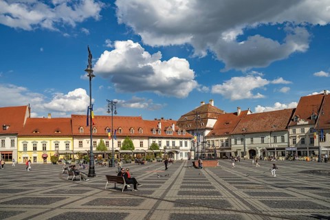 The Pia?a Mare Grand Ring Square in the old town of Sibiu or Sibiu, Transylvania, Romania