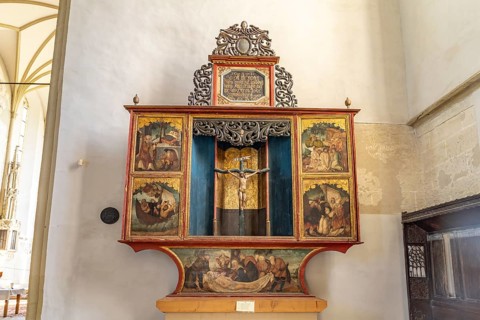 Saint Nicholas altar in the interior of the Sighi?oara mountain church in Sighisoara or Sighi?oara,
