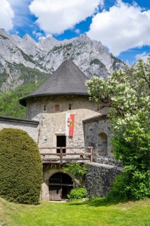 Tower on the castle wall, Hohenwerfen Fortress, Werfen, Pongau, Salzburg state, Austria