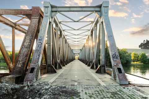 The old railway bridge being converted into the Fiesta Bridge over the Váh River, Capital of