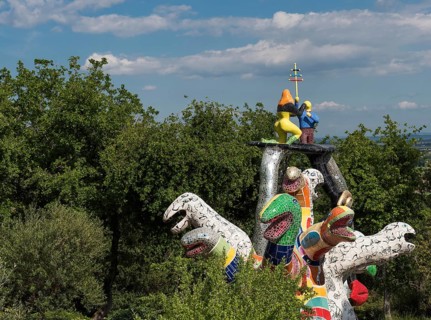 Colourful fantasy figure in the Giardino dei Tarocchi or Garden of Tarot, by Niki de Saint Phalle