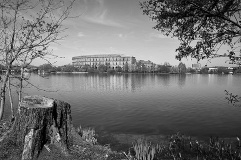 General view of the former incomplete Congress Hall of the NSDAP 1933-1945, front the Dutzenteich,